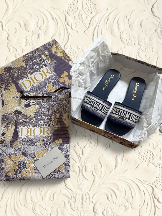 Dior Shoes - Dior Navy and White Christian Dior Slide Sandals